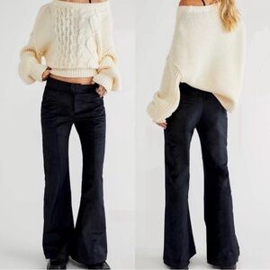 Free People Women’s Walk With You Velvet Trouser in Black Flare Bootcut NWT